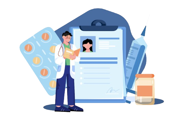 an illustration showing doctor analyzing medical report